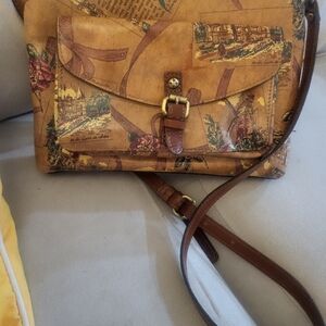 Patricia Nash Green and Tan Messenger Bag Vintage Travel Theme